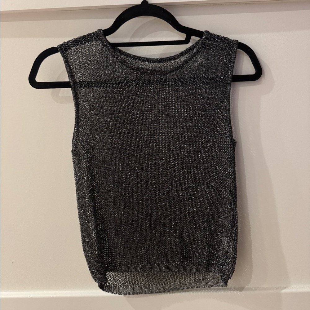Dark grey/silver sparkle see through top